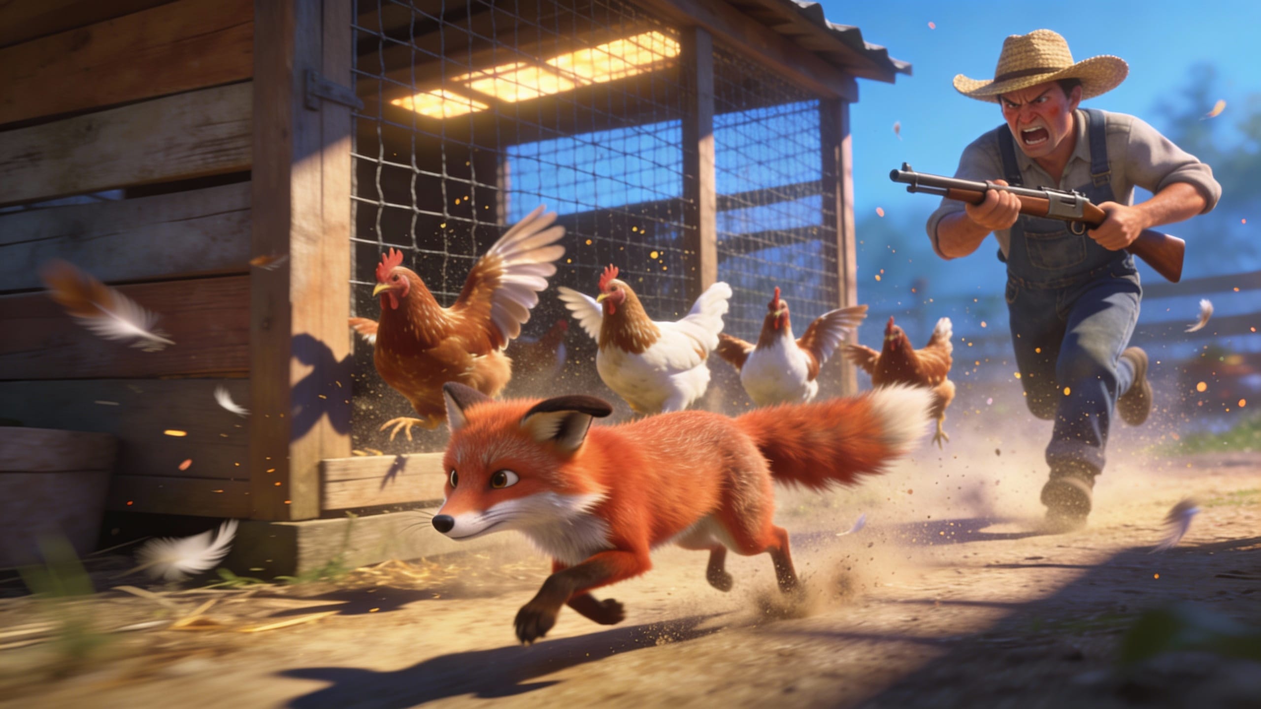 a fox chased off a chicken farm