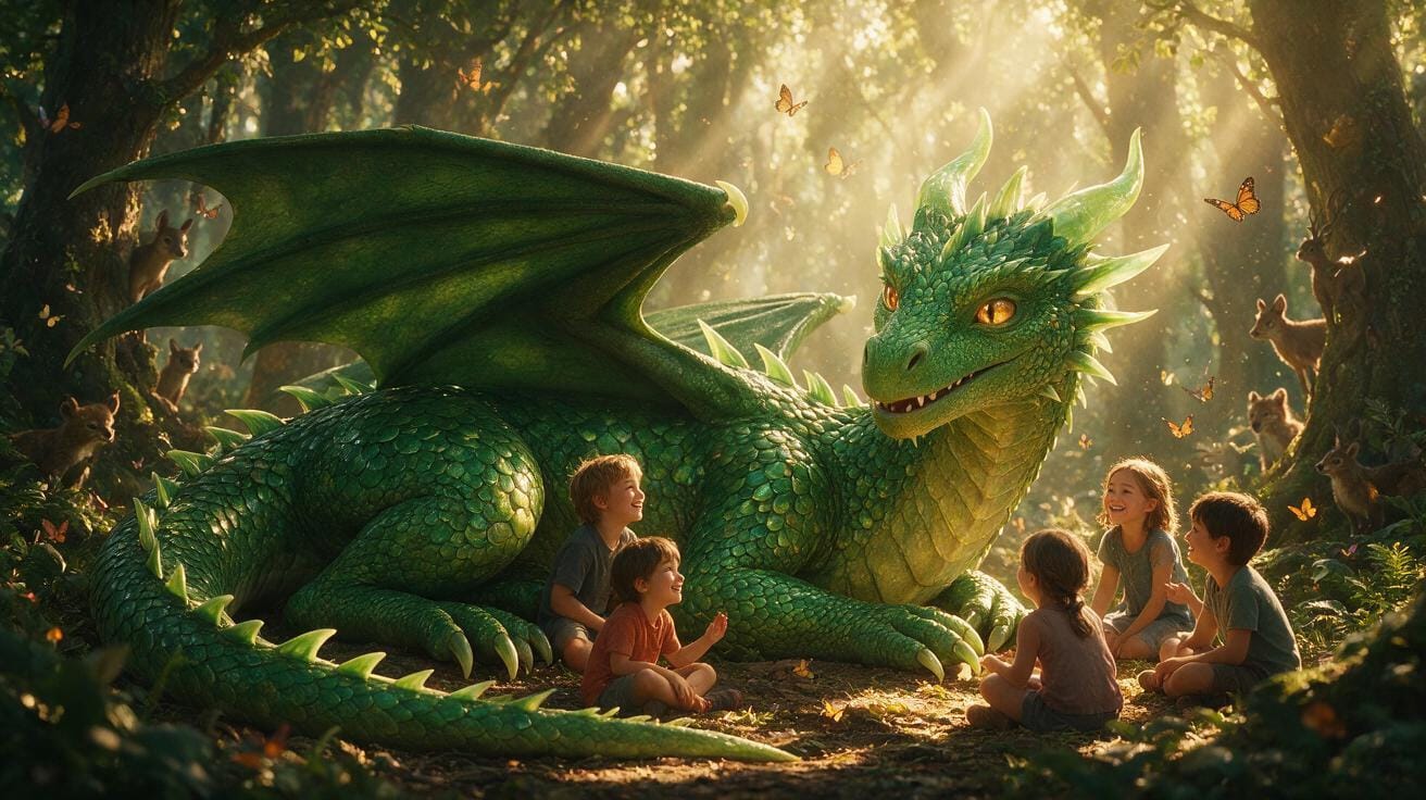a dragon,
surrounded by children