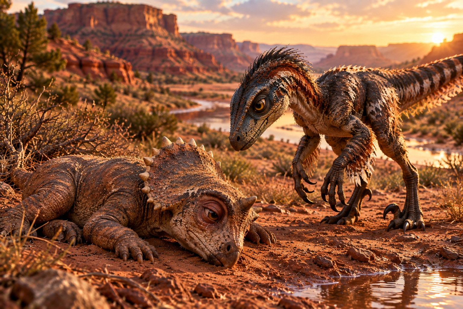 A velocirapor finds a protoceratops baby