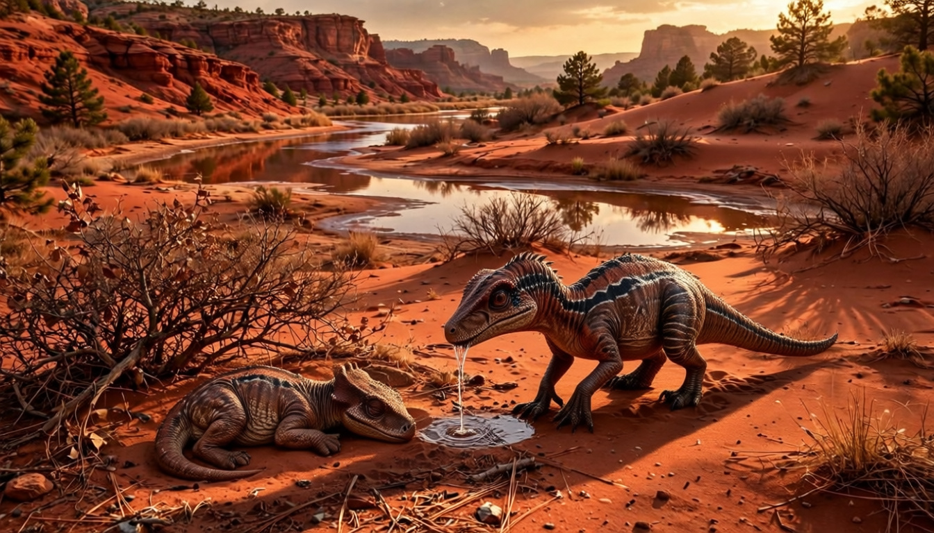 The velociraptor brings water to the protoceratops