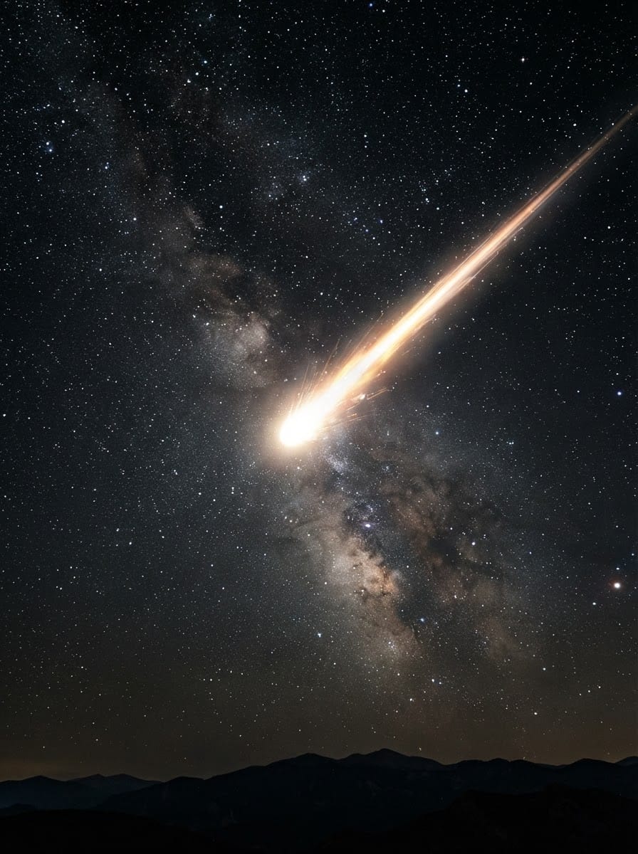 a shooting star racing down to earth